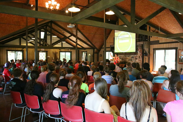 The Lodge can accommodate up to 150 people. It offers a comfortable place to meet, complete with a fireplace, view of Farmer Lake, and a newly updated sound system.