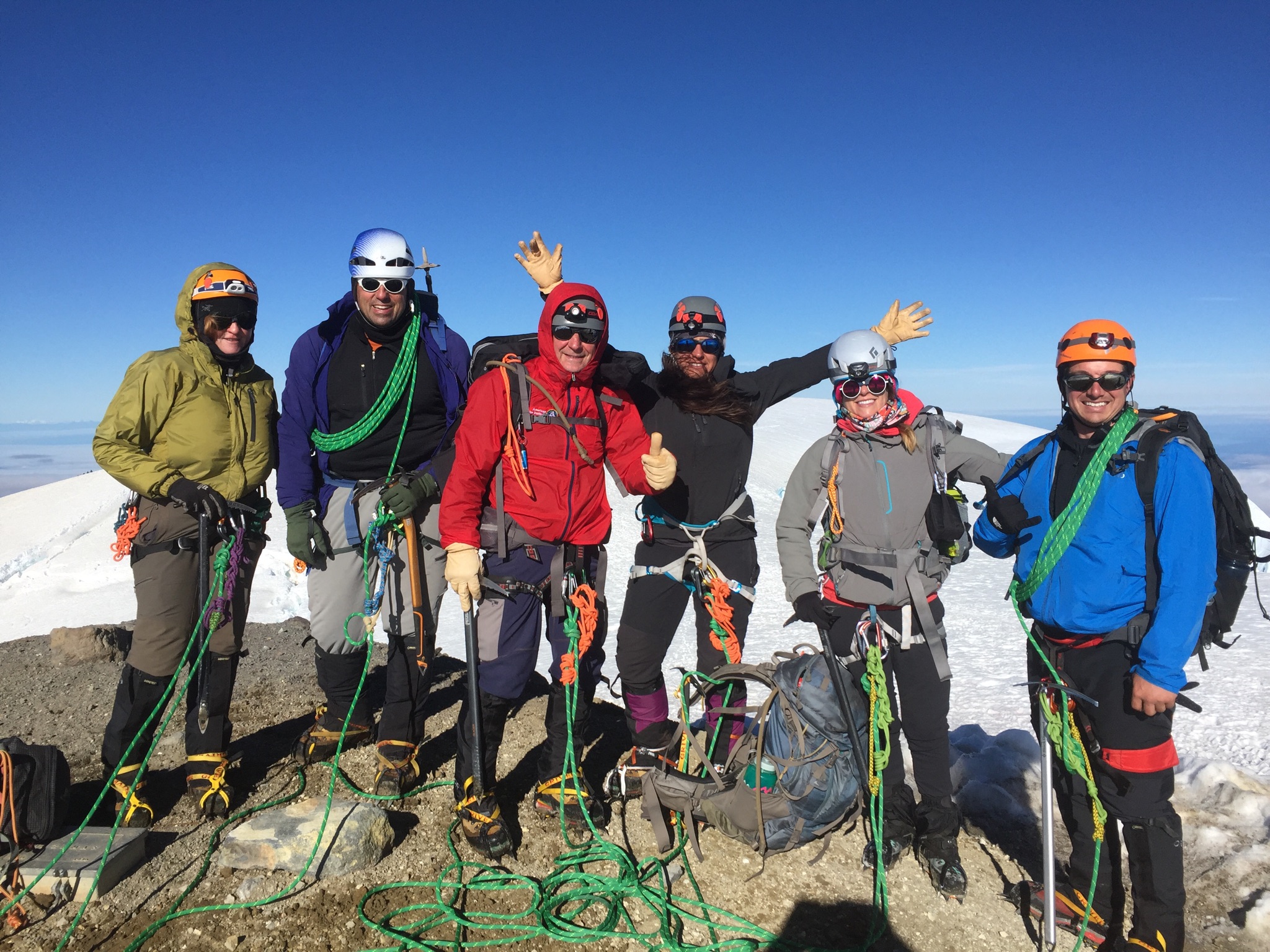 Baker Summit . From the left: Justin Smith (LRC member), Erin Olsen, Krystle Edwards (LRC Director), Pete Edwards, Paul Rosser (AAI guide), and Jeanne Rosser.