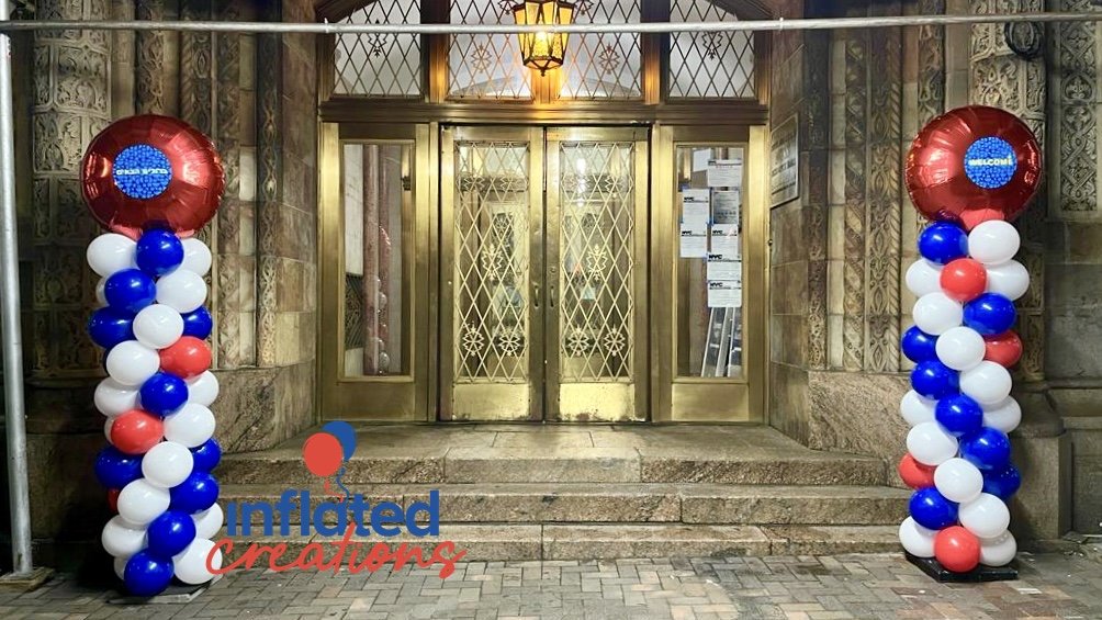Red, white, blue, balloon foil columns custom welcome hebrew sticker