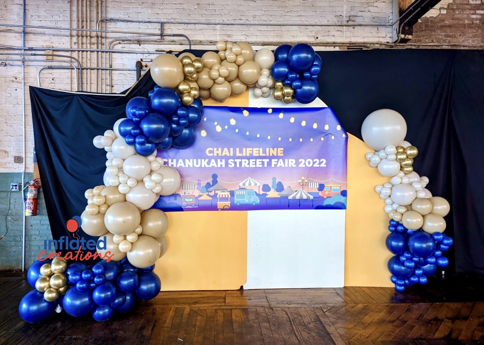 Chanukah fundraiser party event organic balloon garlands, hanukkah, blue, gold
