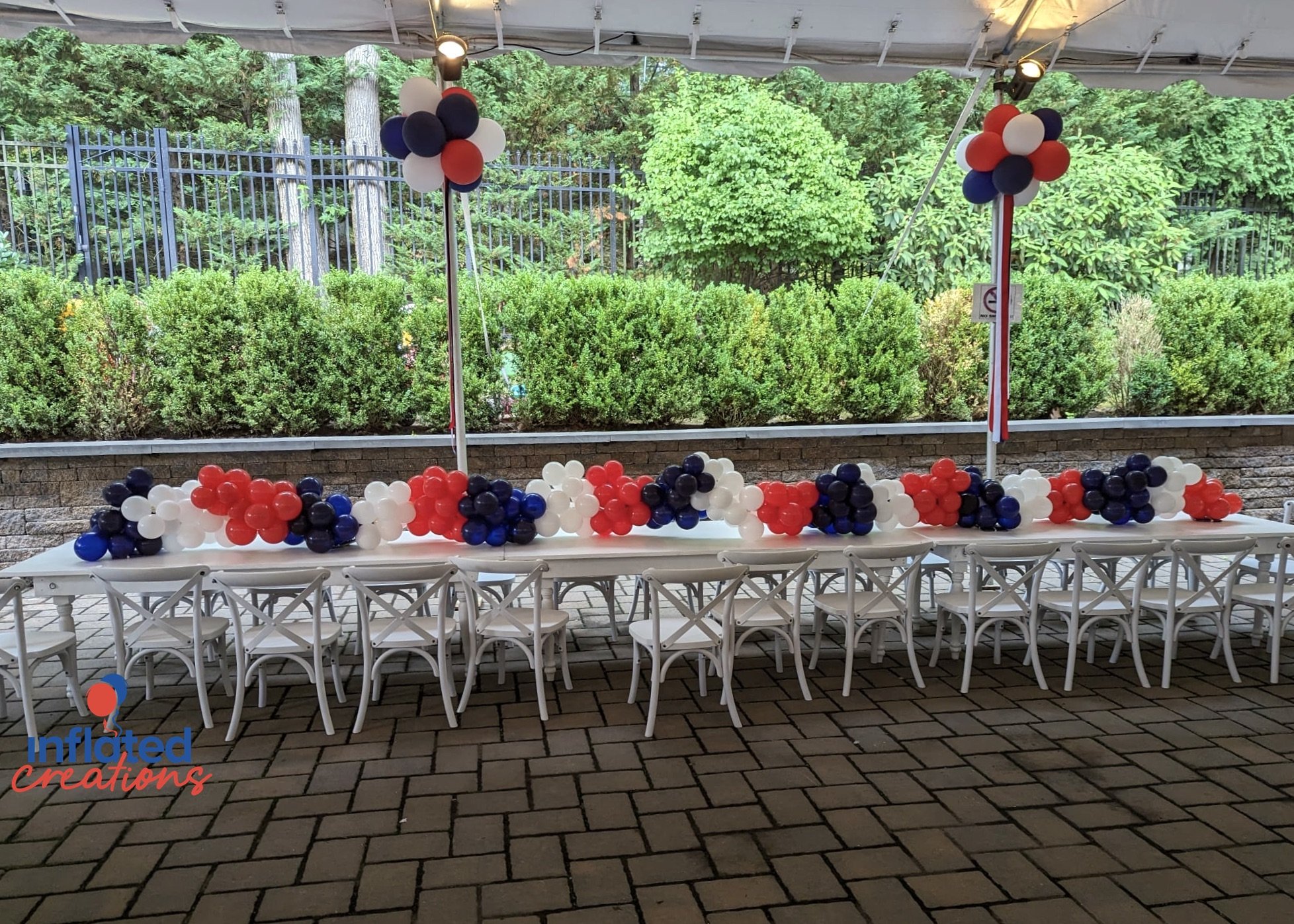 usa america red white blue patriotic tent party balloons topiary table runner puffballs