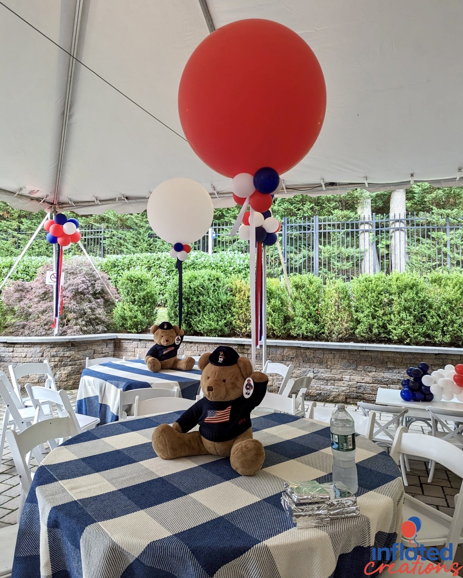 usa america red white blue patriotic tent party balloons big impact table centerpieces picnic teddy bear topiary puffball