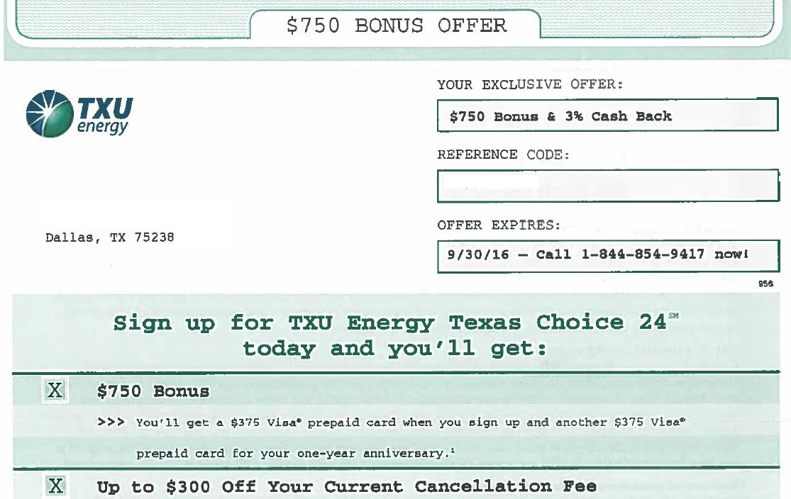 When does a 750 Bonus from TXU cost you over 1,000? — Energy Choice