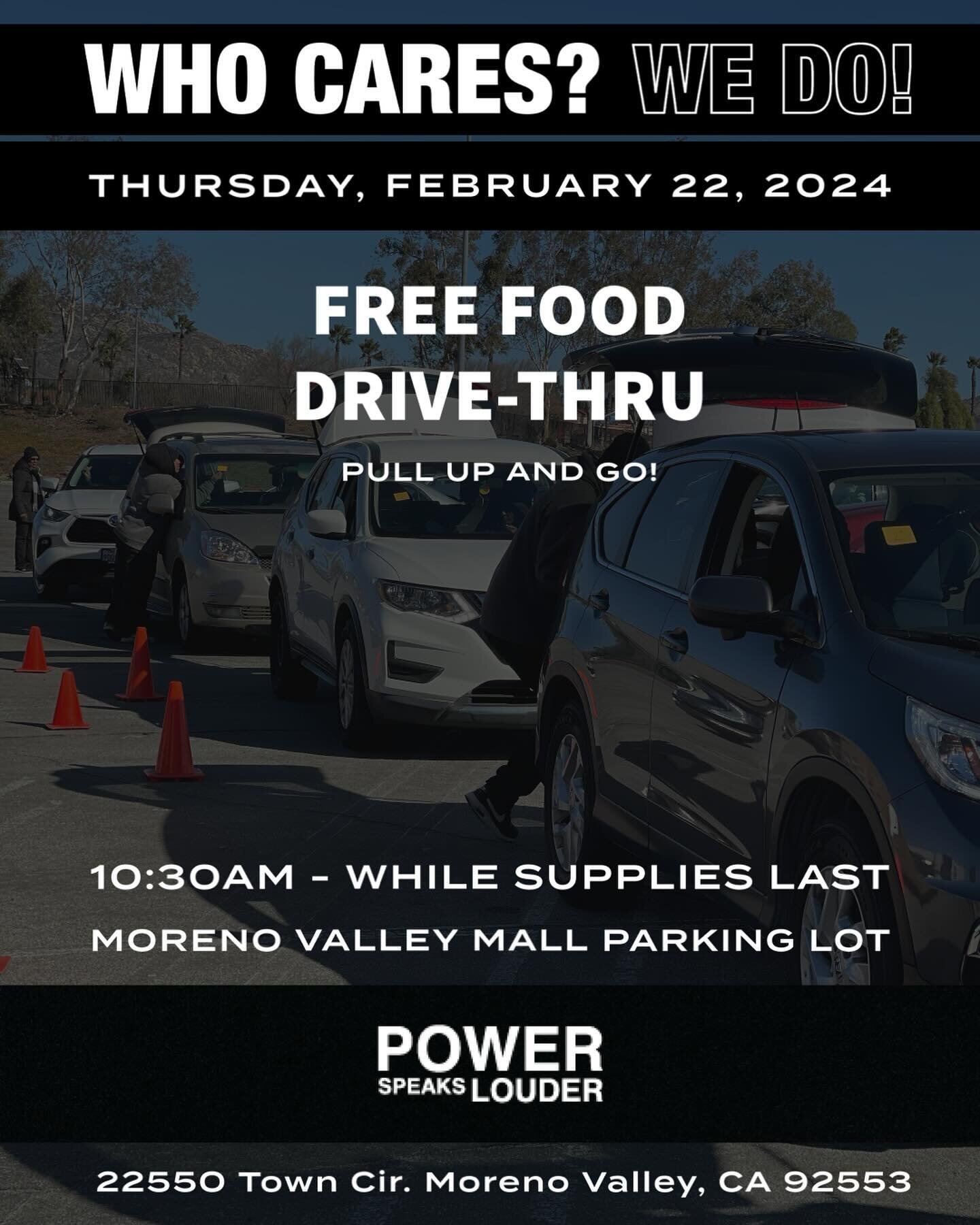 Tomorrow is the Day! PSL Free Food Drive-Thru is happening this Thursday, February 22nd, at 10:30am located at the @movalmall parking lot entrance at Heritage Way and Town Cir. 

Address: 22550 Town Cir, Moreno Valley, CA 92553 

Early arrival sugges