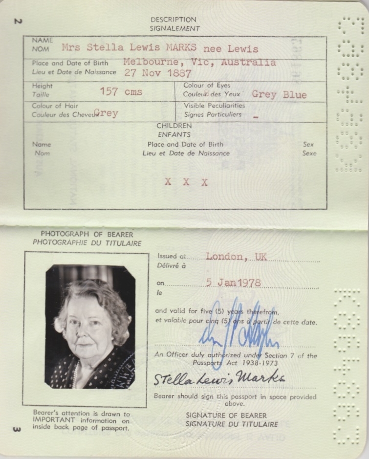 Stella Marks' Australian Passport, 1978