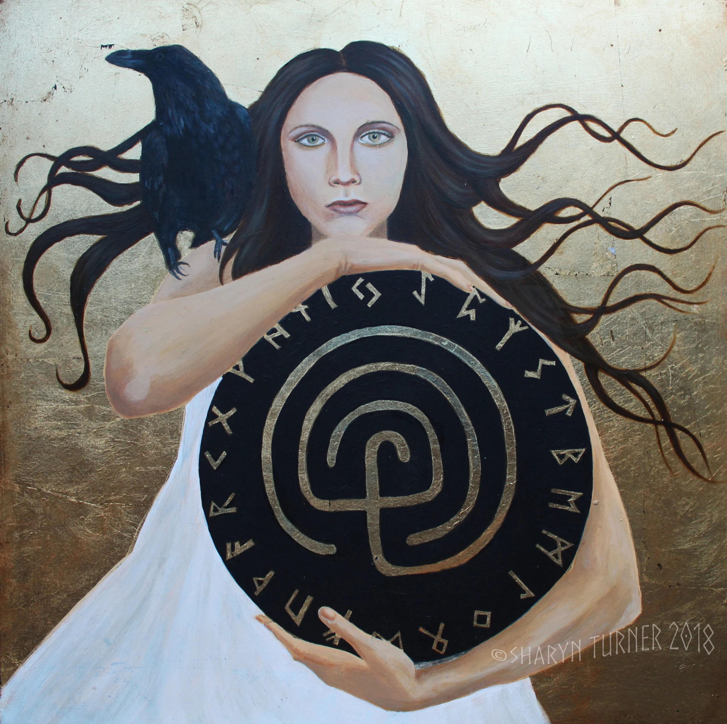 Lady of the Labyrinth - Acrylic on Gold Leaf © Sharyn Turner 2018