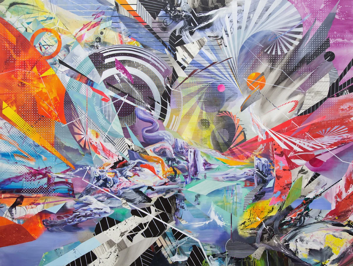 BehindTheInterface, 2014, acrylic on paper on panel, 96 x 72"
