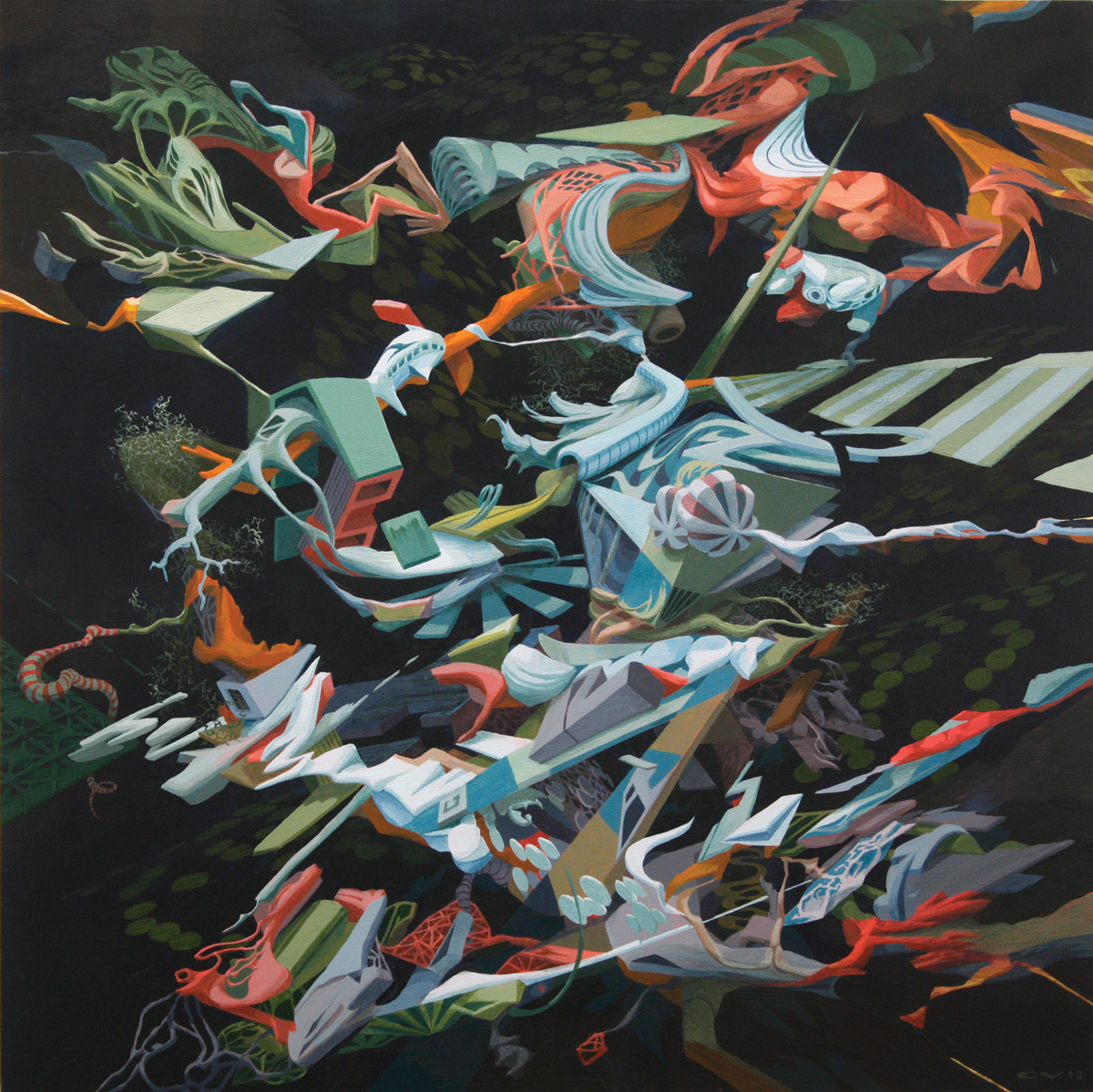 Grapple, 2010, acrylic on panel, 12 x 12"