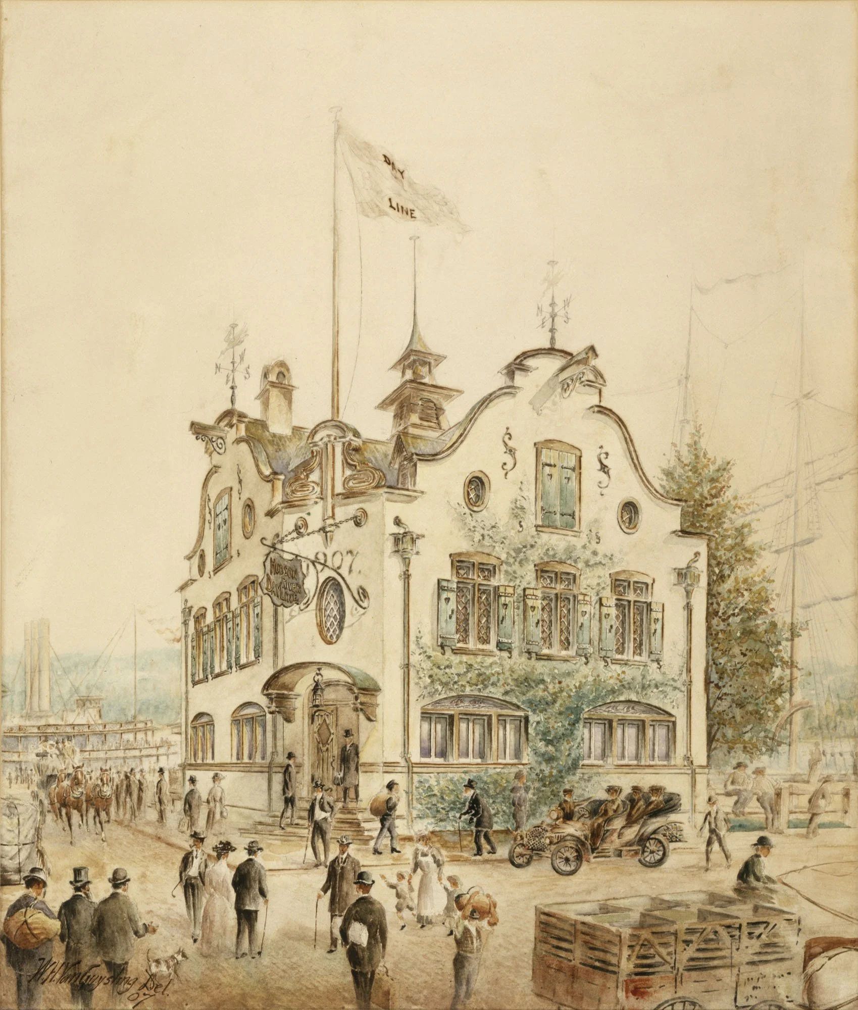 Hudson River Day Line building water color by van Guysling 1907 - Photo courtesy of the Albany Institute of History and Art.