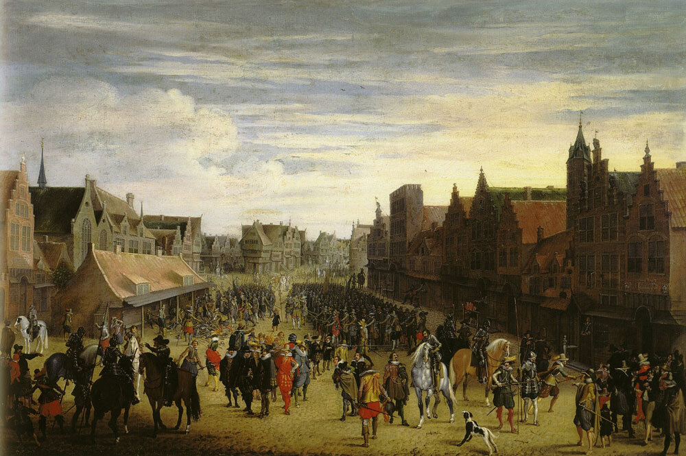 Pauwels van Hillegaert The Disbandment of the Waardgelders at the Neude in Utrecht in 1618.jpg