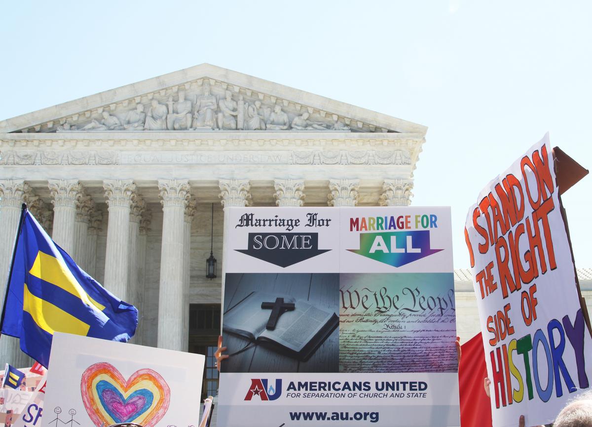 AU rallies outside the Supreme Court the day of the oral argument in the marriage equality case. Image by Tim Ritz.