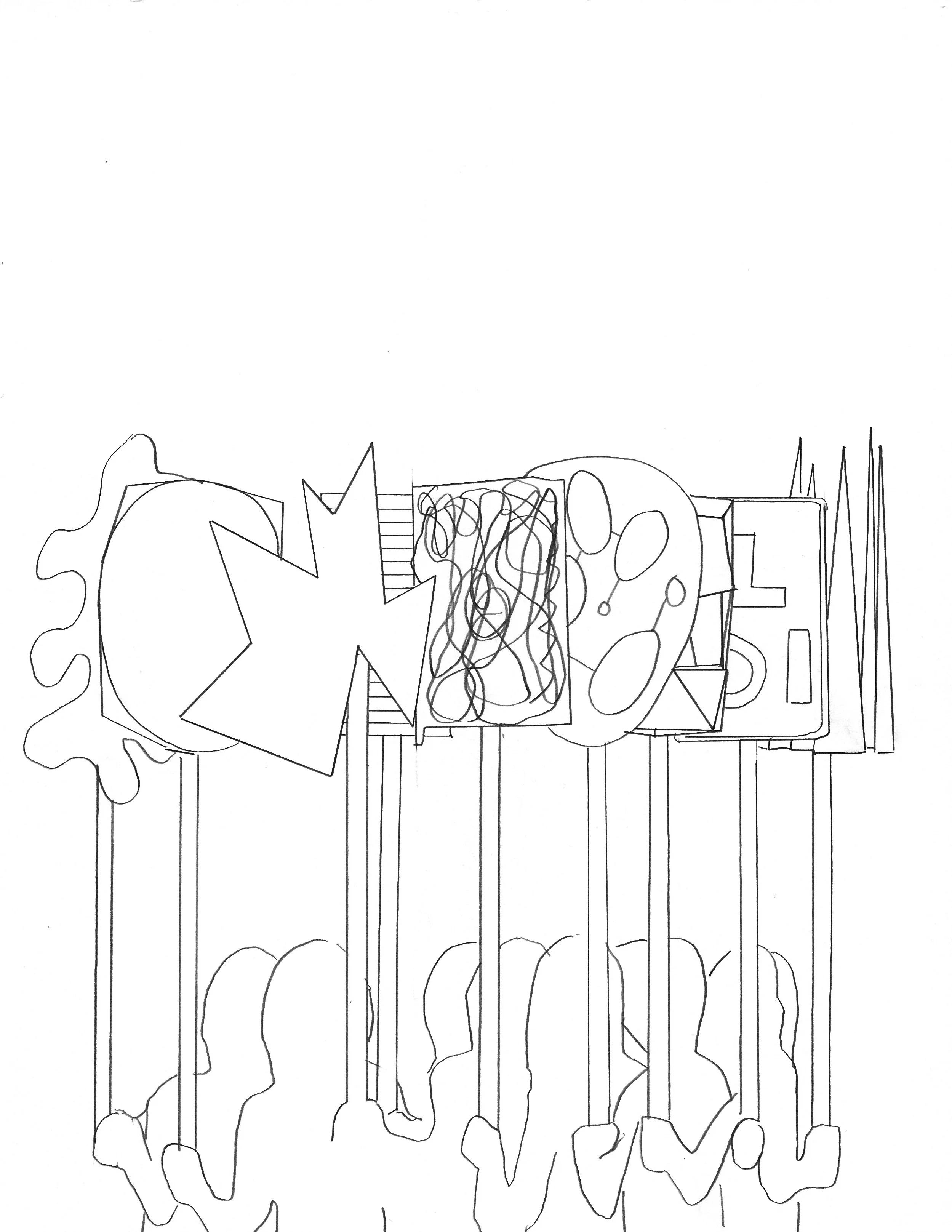 Adam Douglas Thompson - Drawing (protesters, abstract signs)