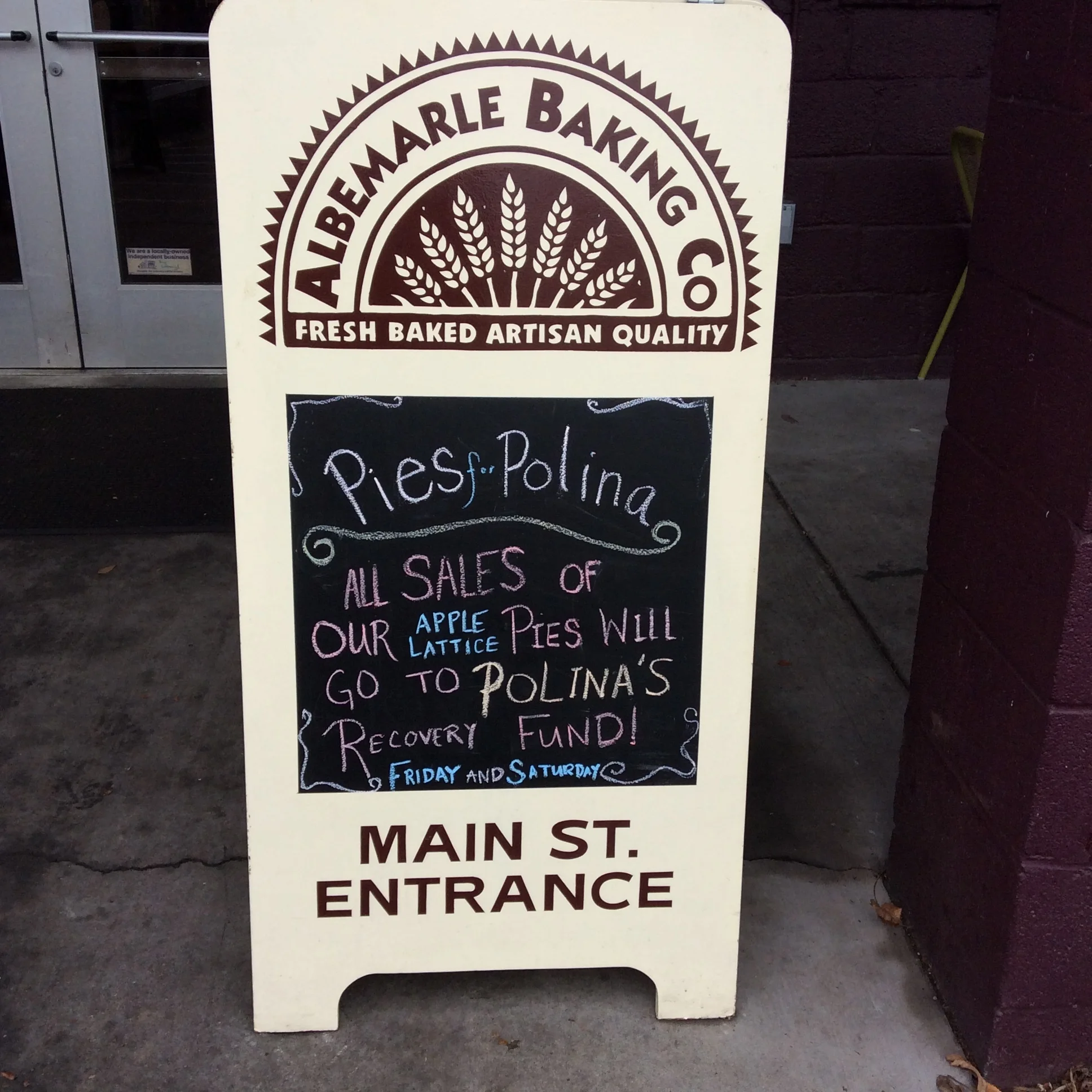 Albemarle Baking Co. set up "Pies for Polina" to help me with my recovery fund. 