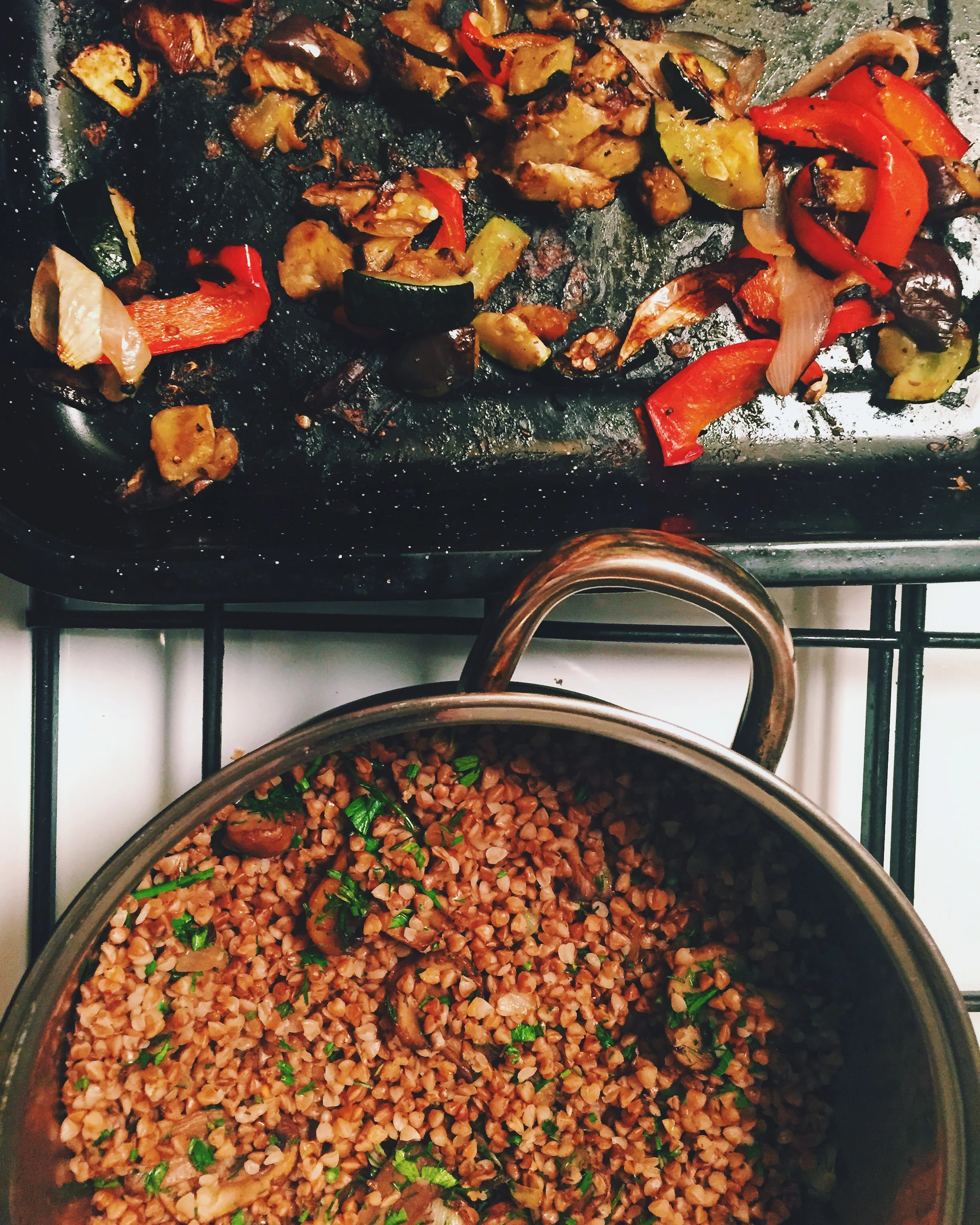 Buckwheat with mushrooms, onions and parsley in Prague.