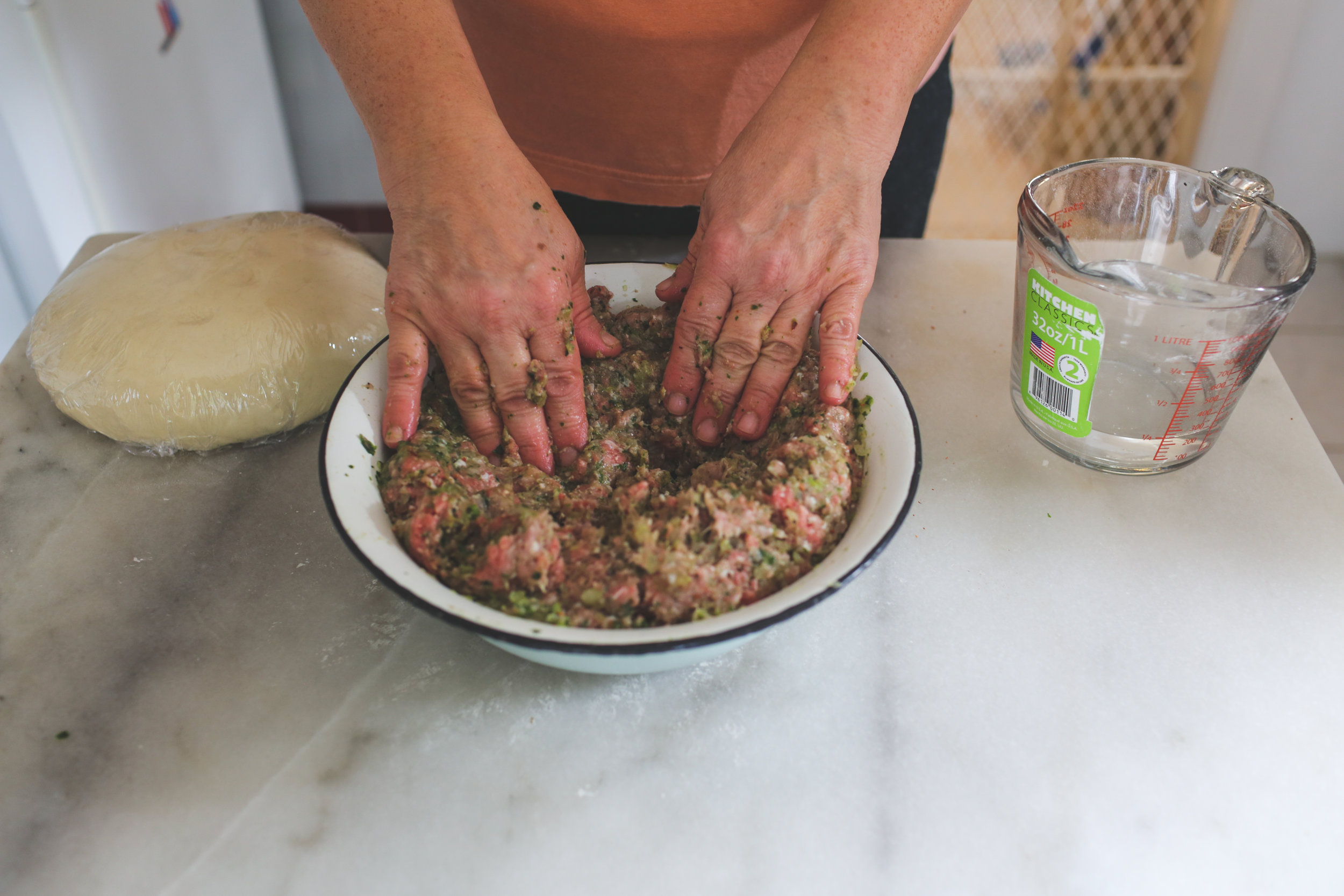 8. Throughly mix meat and other ingredients together. 