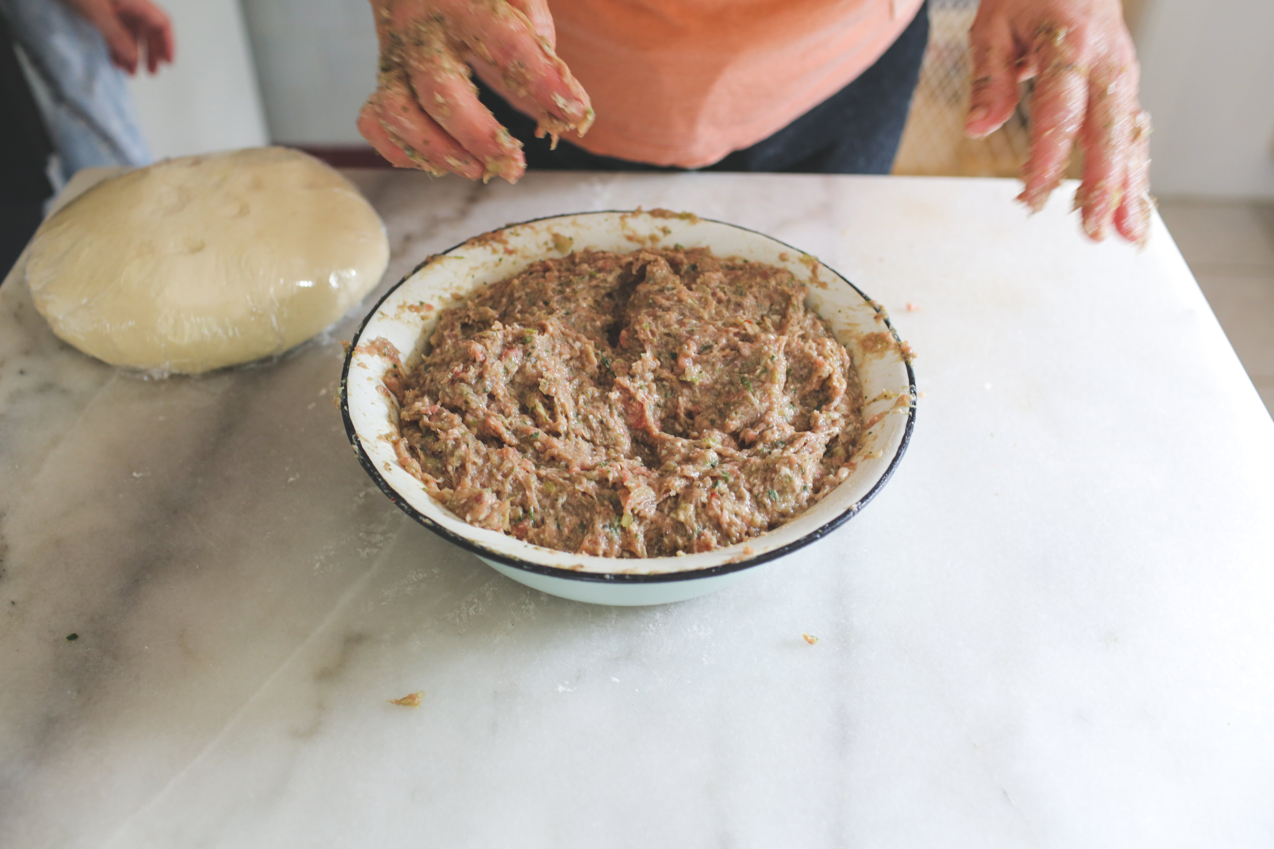 10. Knead well until thoroughly combined. 