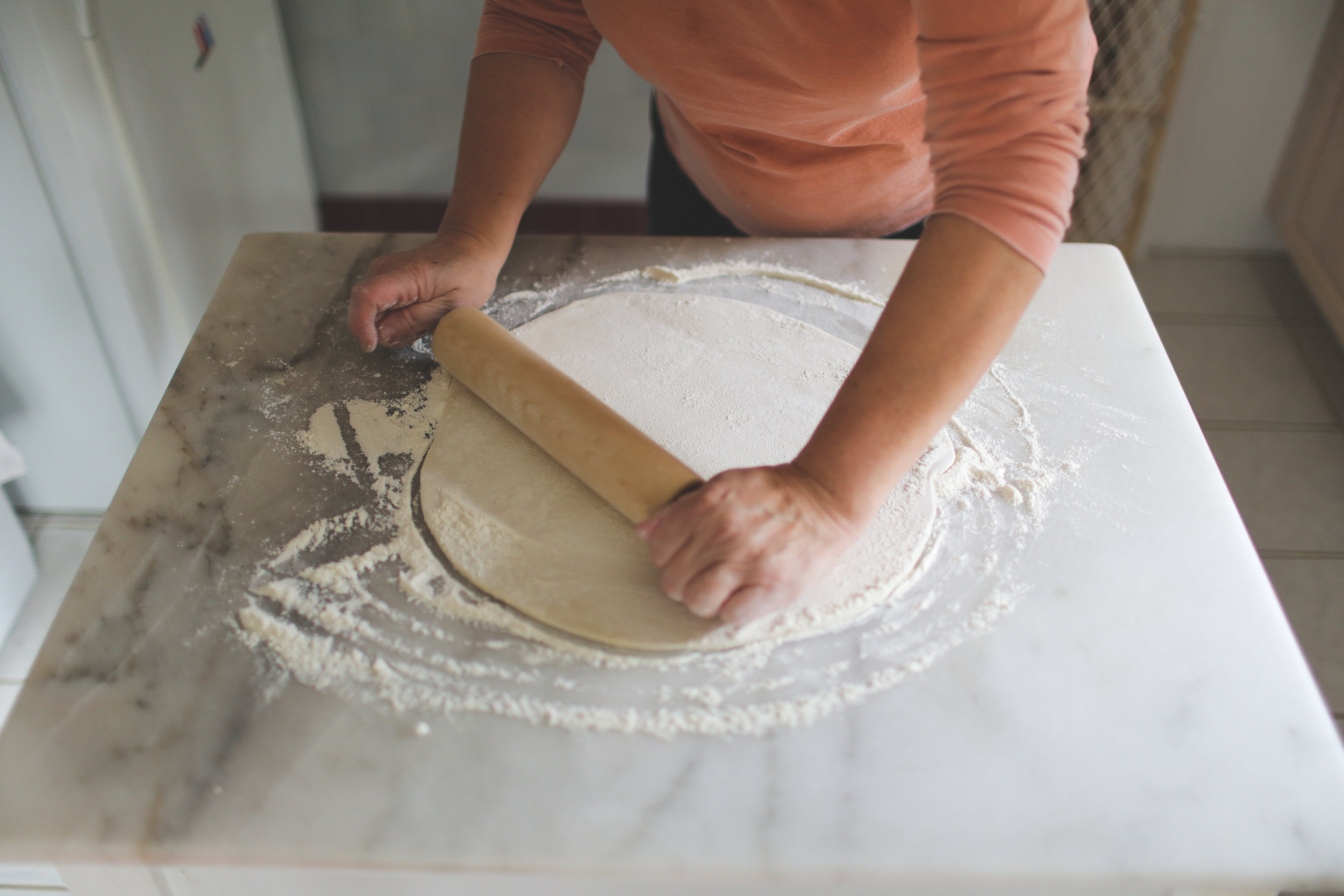  11. &nbsp;Roll out dough into a large circle. 