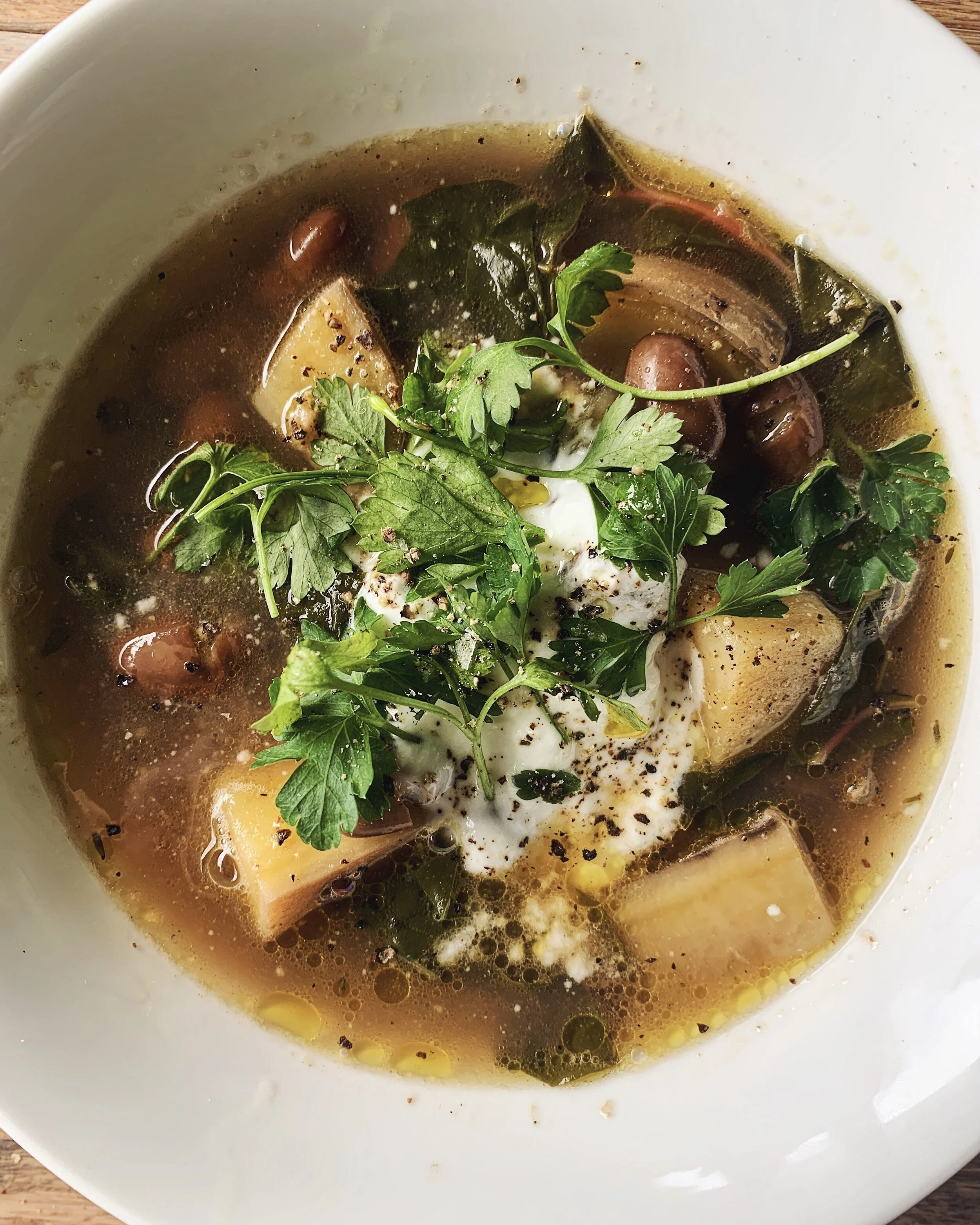 Sweet Potato, Chard, and Bean Soup