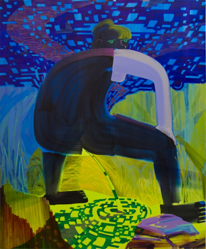   Peeing Woman , 2015, Oil and acrylic on canvas, 61.5” x 74.5” 