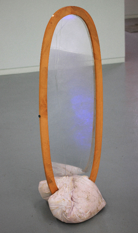   Corroded Scent of Yours, &nbsp;2018, pigmented enforced plaster,&nbsp;wood,&nbsp;mirrored acetate,&nbsp;marble,&nbsp;48 x 18 x 17 inch. 