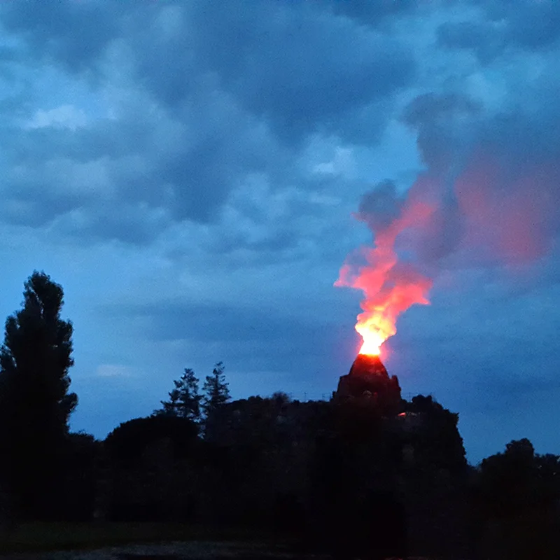 Treatise on Imaginary Explosions, vol. II , 2016 HD video, production still, ballistics eruption at Prince Leopold’s 18th c. mini Vesuvius in Wörlitzer Park, Dessau, Germany 
