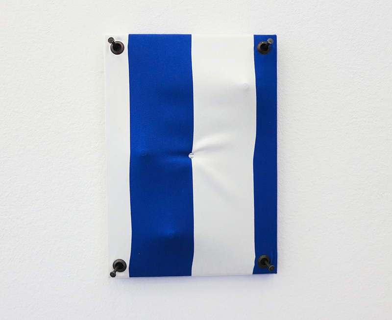 Code Map, 2015, Canvas, brass eyelets, nails, acrylic, plywood, hole punch waste recovered from evidence printing process of international criminal tribunal, additional mixed media, 11 7/10 x 8 1/4 in. (A4)