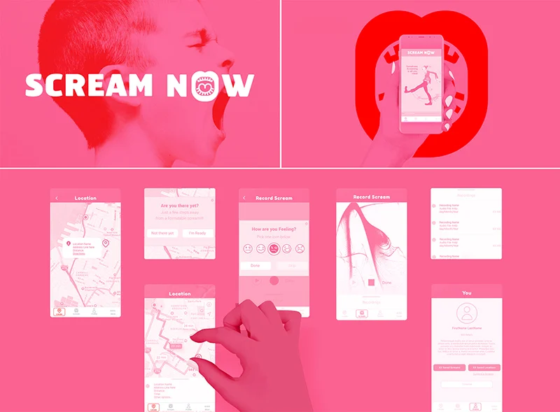 Scream Now (Phone application), 2017, InVision Prototype, 1334x750