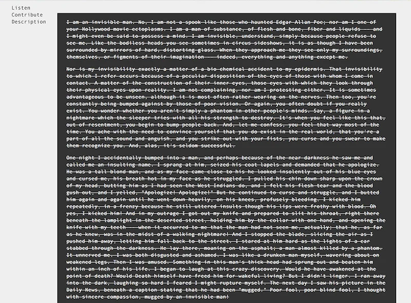 Invisible Library, 2013-Present, Online platform, dimensions variable.