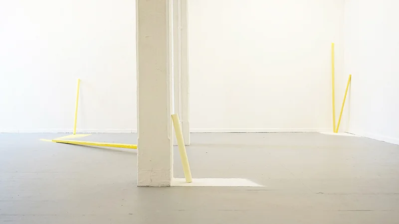 In Passing, 2018 / East Hall Gallery, Pratt Institute, Brooklyn, NY Hand-shredded Yellow Silk Flowers and Painted wood, 300” x 360’ x 36” (Gallery View)