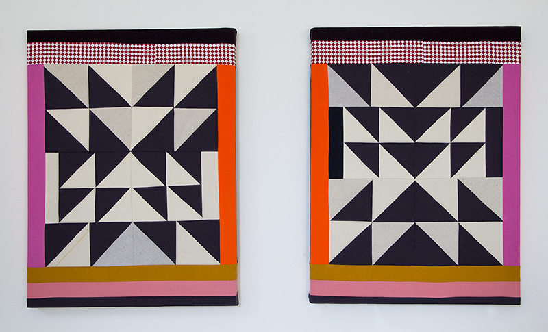 "Lucky Star" (Diptych), 2018, Pieced and sewn cotton and canvas, colored pencil, 24 x 18 inches each