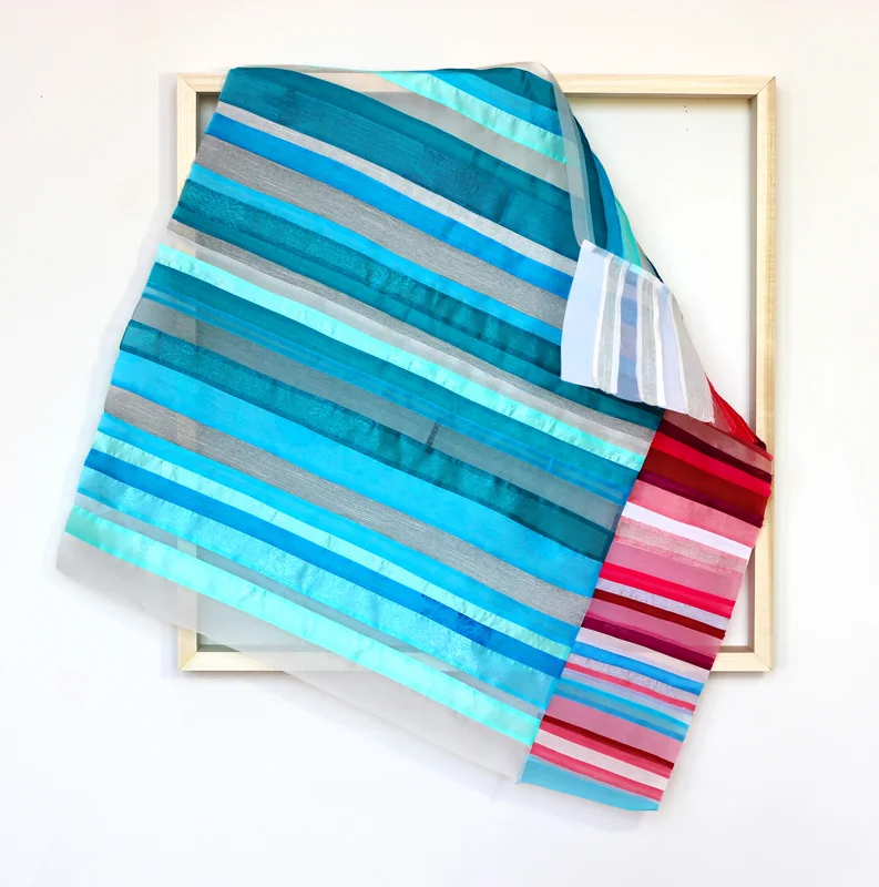 "Like Any Other: No. 53 (Ford vs. Kavanaugh)", Silk, thread and wood, 32" x 32" x 10", 2018