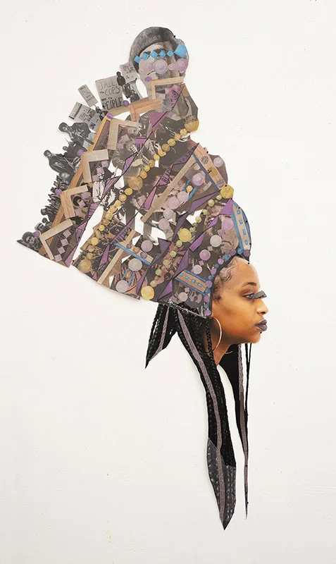 “Headdress 1”, 2019. Collaged Paper, 51" x 27"