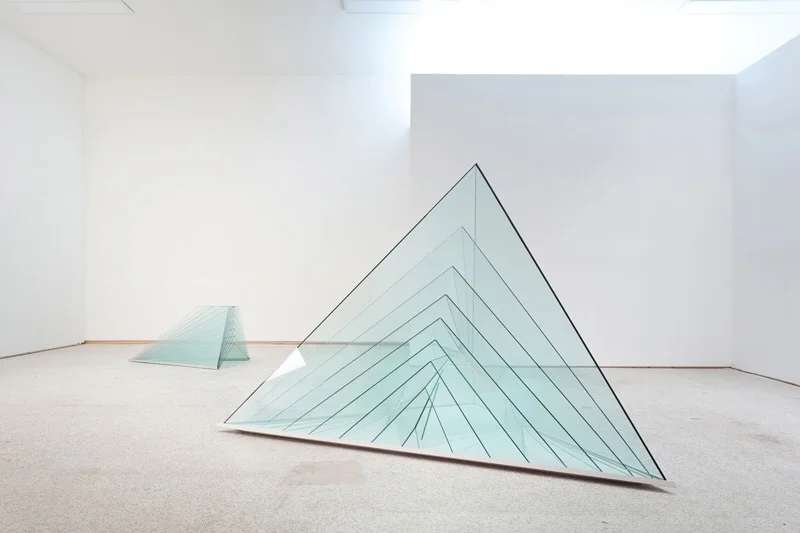 "The Mountain And The Wave", 2018. Tempered glass, glass, painted steel 97in × 49in × 68in
