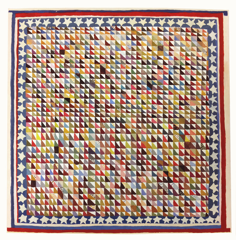 Half Square Triangle (Imaginary Quilt Series). 2014 - present, gouache on paper, 8 x 8''