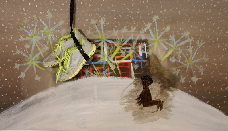 Kick The Sneaker. 2013, painted stop-motion animation, 24 x 36'' duration: 1 minute, 38 seconds.