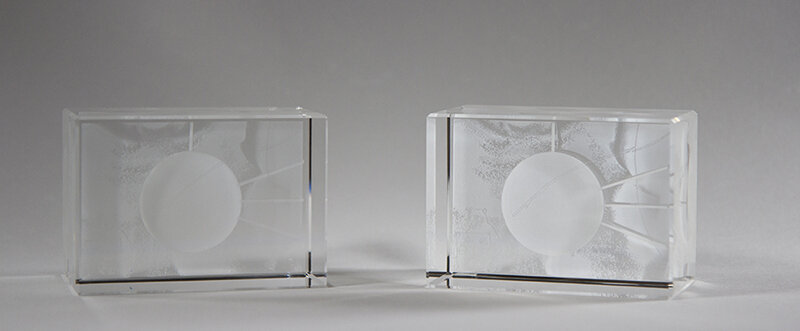 Hod (2017-2020), from a series of ten etched glass objects, 2 in. x 4 in. x 2 in.