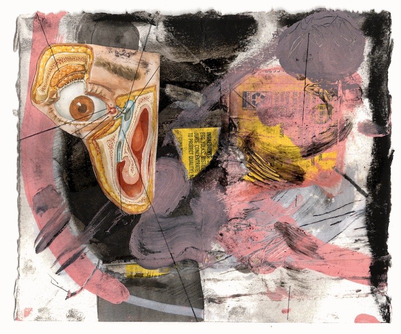   Blind·ness , 2020. Acrylic, charcoal, Ink, and pen collage on paper, 7 x 5.5 inches. 