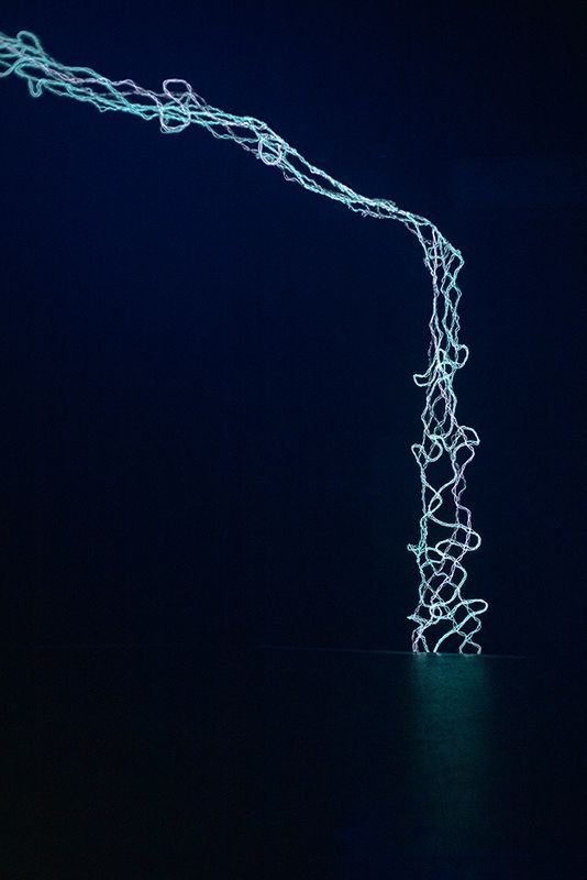  &nbsp; Still, Missing You (C'mon Everybody),  2021, Electroluminescent wire, Breadboard, Tactile switches, 96x96x36 inches    