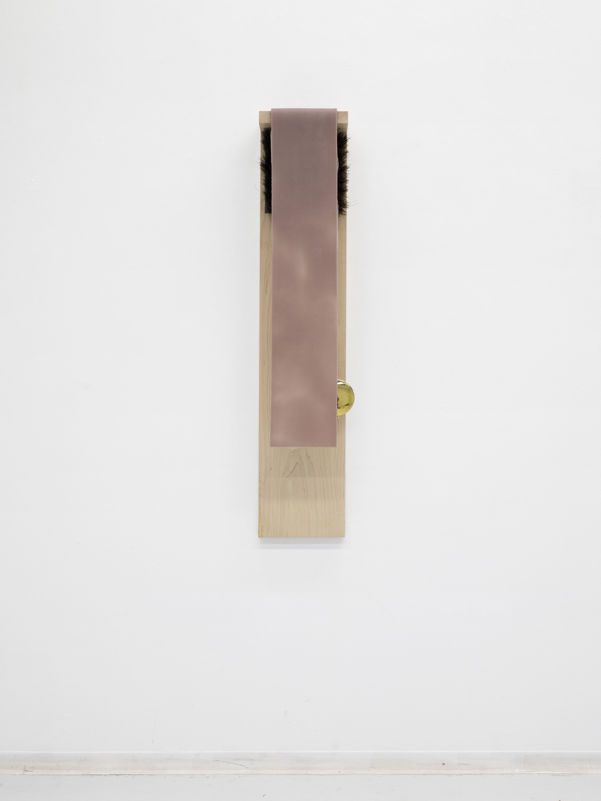   Brush Clock , 2021, Silicone, wood, natural fibers, brass pendulum, battery operated motor, 9” W x 110” H x 7” D, Photo Credits: Alberto Porro  &nbsp; 