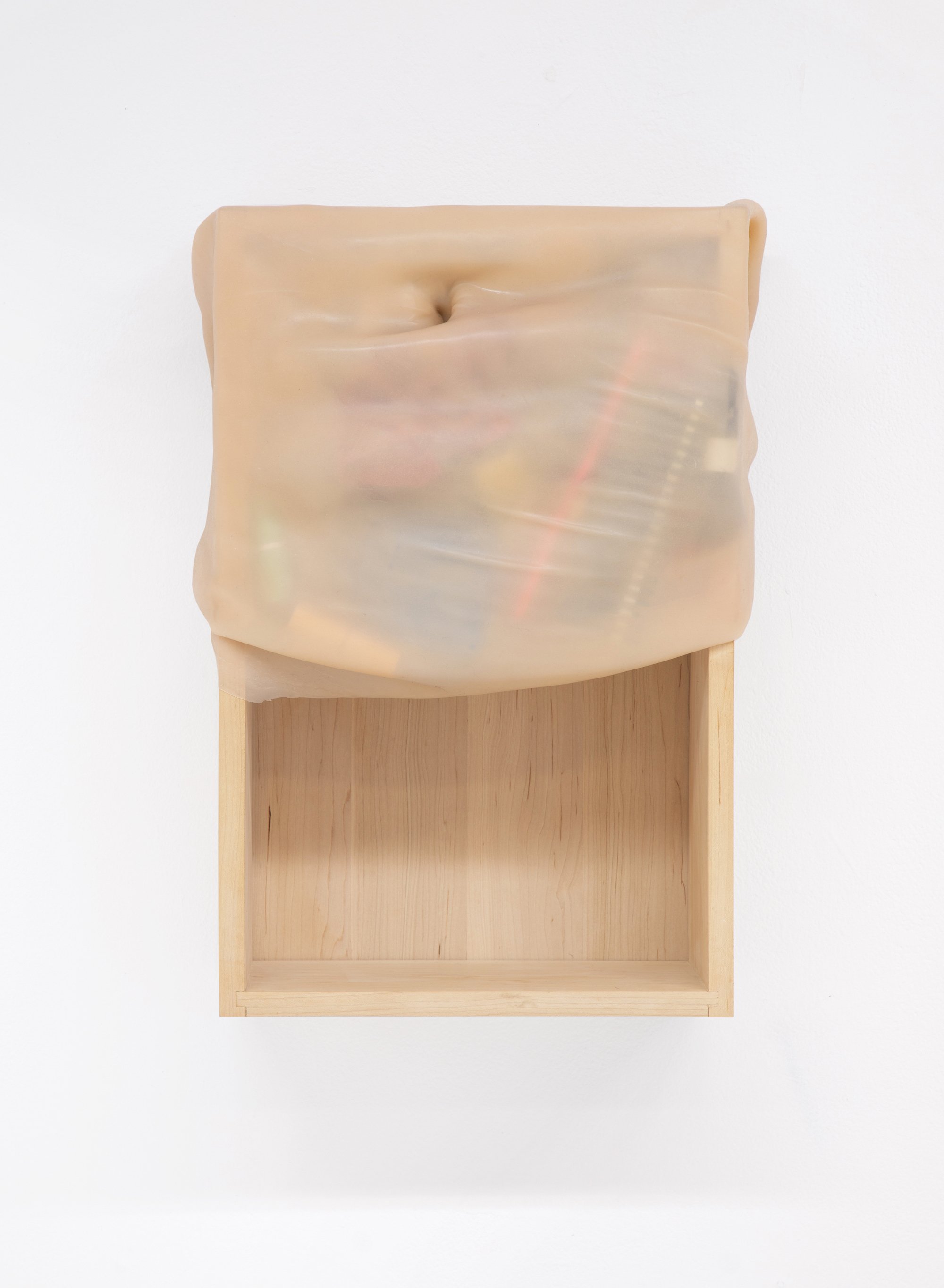   Medicine cabinet  , 2020, Silicone latex, wood, found objects, 13” W x 20”H x 7” D, Photo Credits: Alberto Porro 
