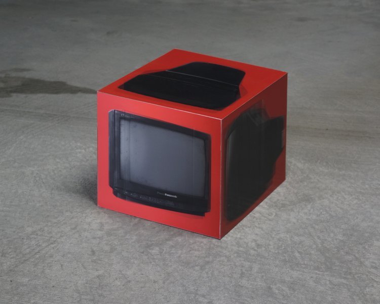   Second TV,  2021, lenticular prints, wood, 20'' x 20'' x 20'' 