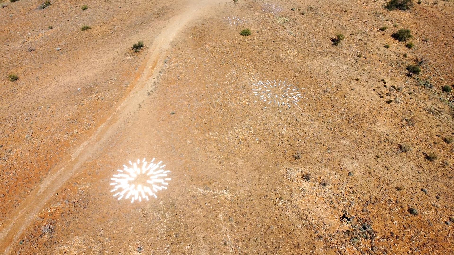 Silver Sunset, 2022, site-specific reflective installation, drone image, Mundi Mundi Lookout, Broken Hill