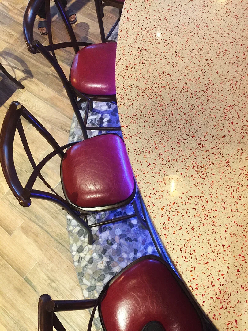 Sea-glass bar top designed by Restaurant Designer Raymond Haldeman
