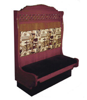 Montana Designer Restaurant Booth Montana combines artful design with fine craftsmanship. The handmade latticework and graceful curves make this restaurant booth distinctive. Shown In: Oak, Print Fabric and Black Vinyl Dimensions: L: 48″ D: 26″ H: 54″ Available in custom sizes & fabrics.