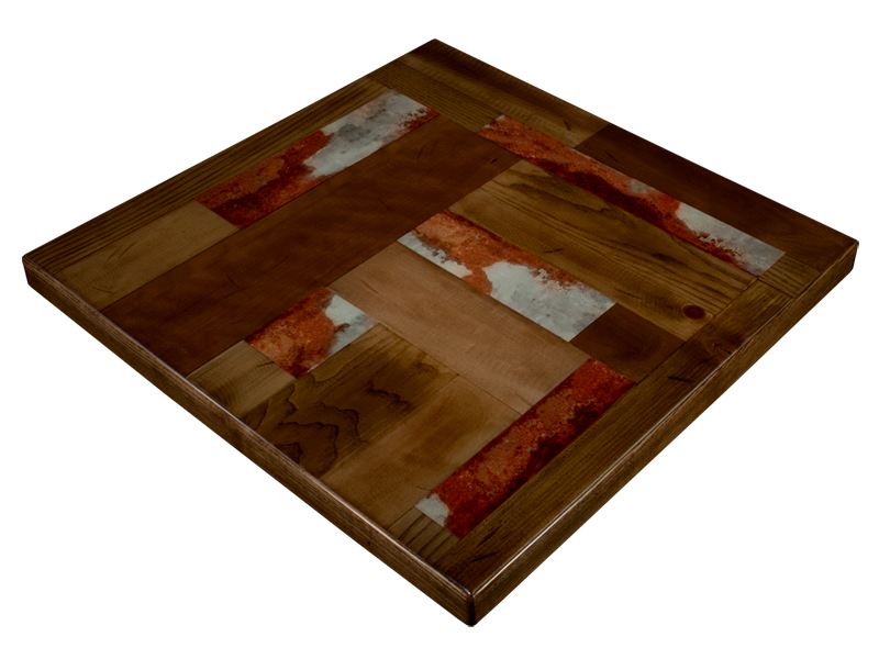 DISTRESSED AND BURNED BARNYARD BOARD & FAUX ACID STAINED METAL TABLE TOPS