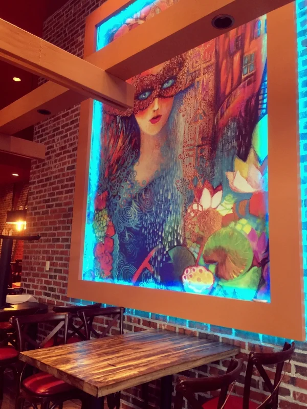 restaurant design led wall treatment by restaurant designer Raymond Haldeman