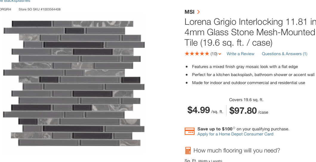 Accent Tile for Mommy’s Bathroom 23SF