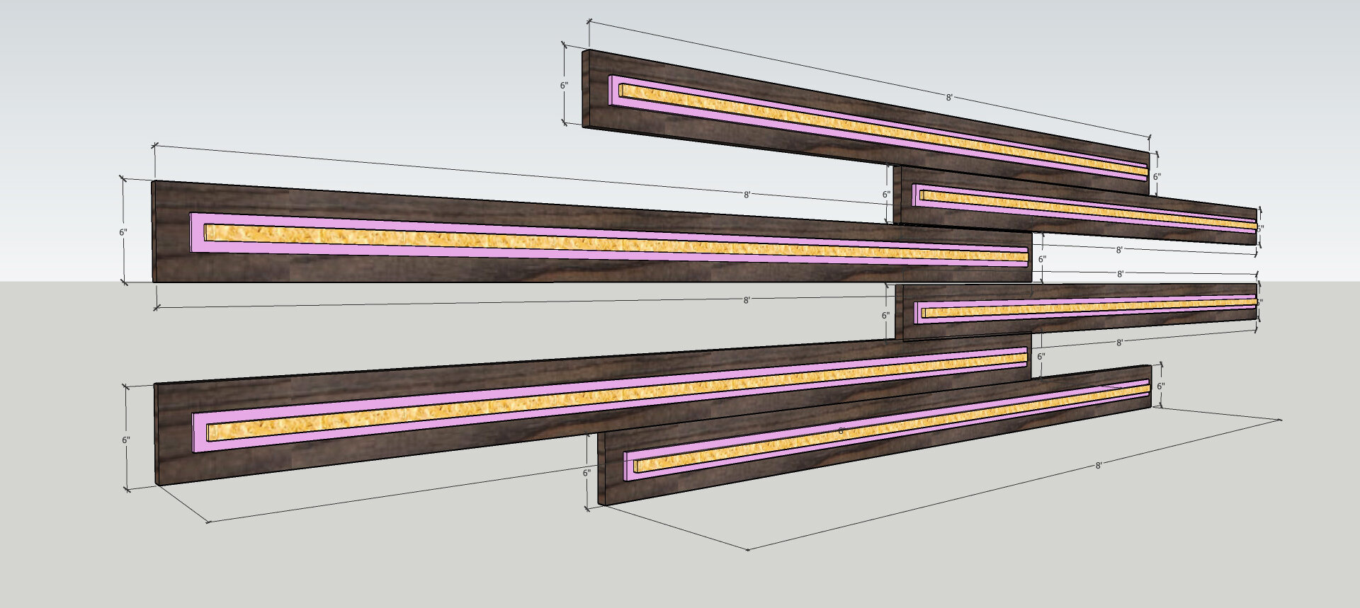 MOUNT 2”X 2” ON WALL, WRAP WITH 1/2”LED STRIP LIGHT, THEN COVER WITH 8” X 96” PLANK WOOD COVER