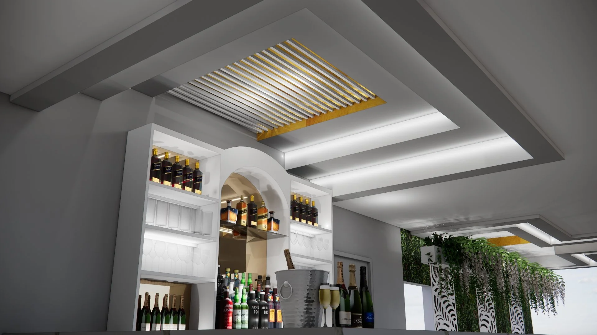 BAR RECESSED CEILING WITH SLATS