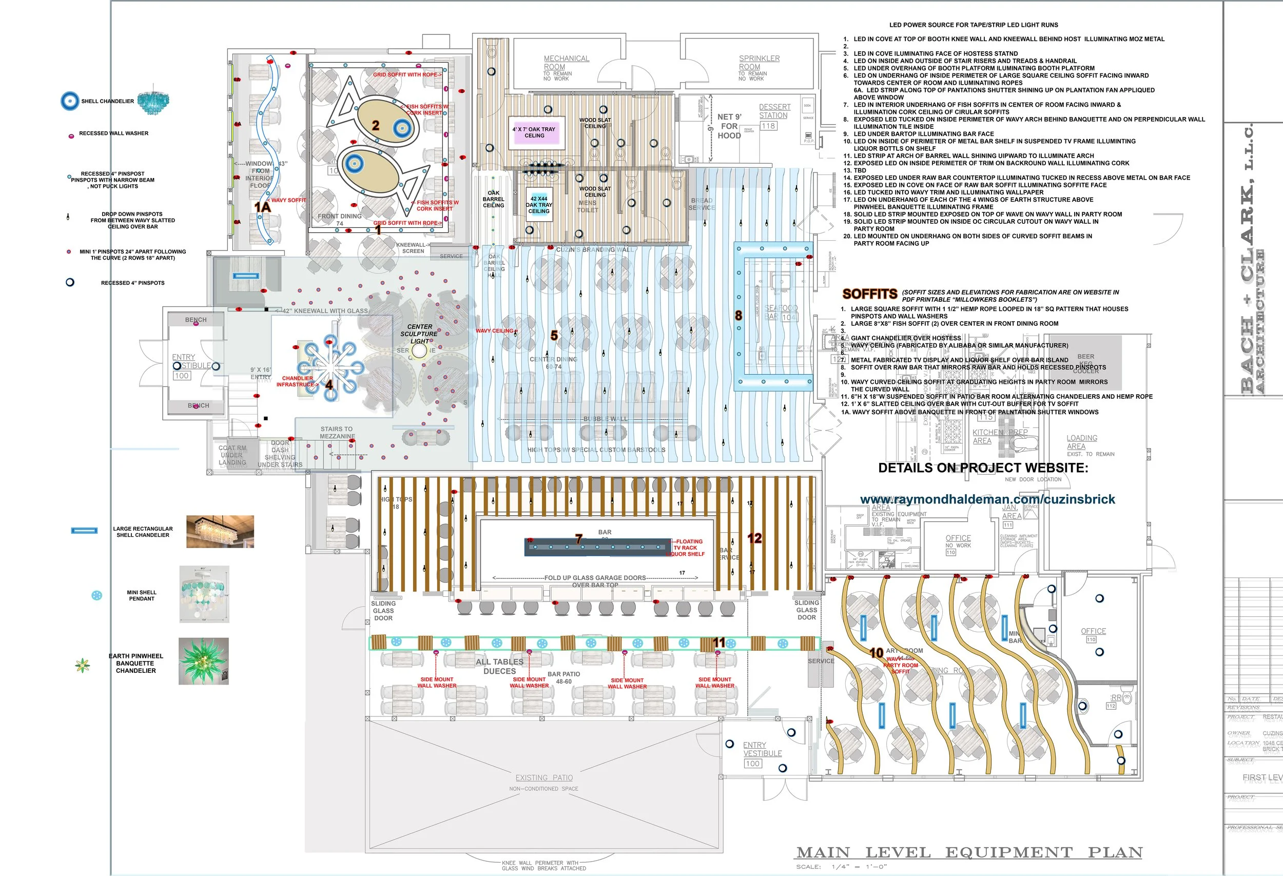 reflective restaurant design lighting plan, Fort Lauderdale